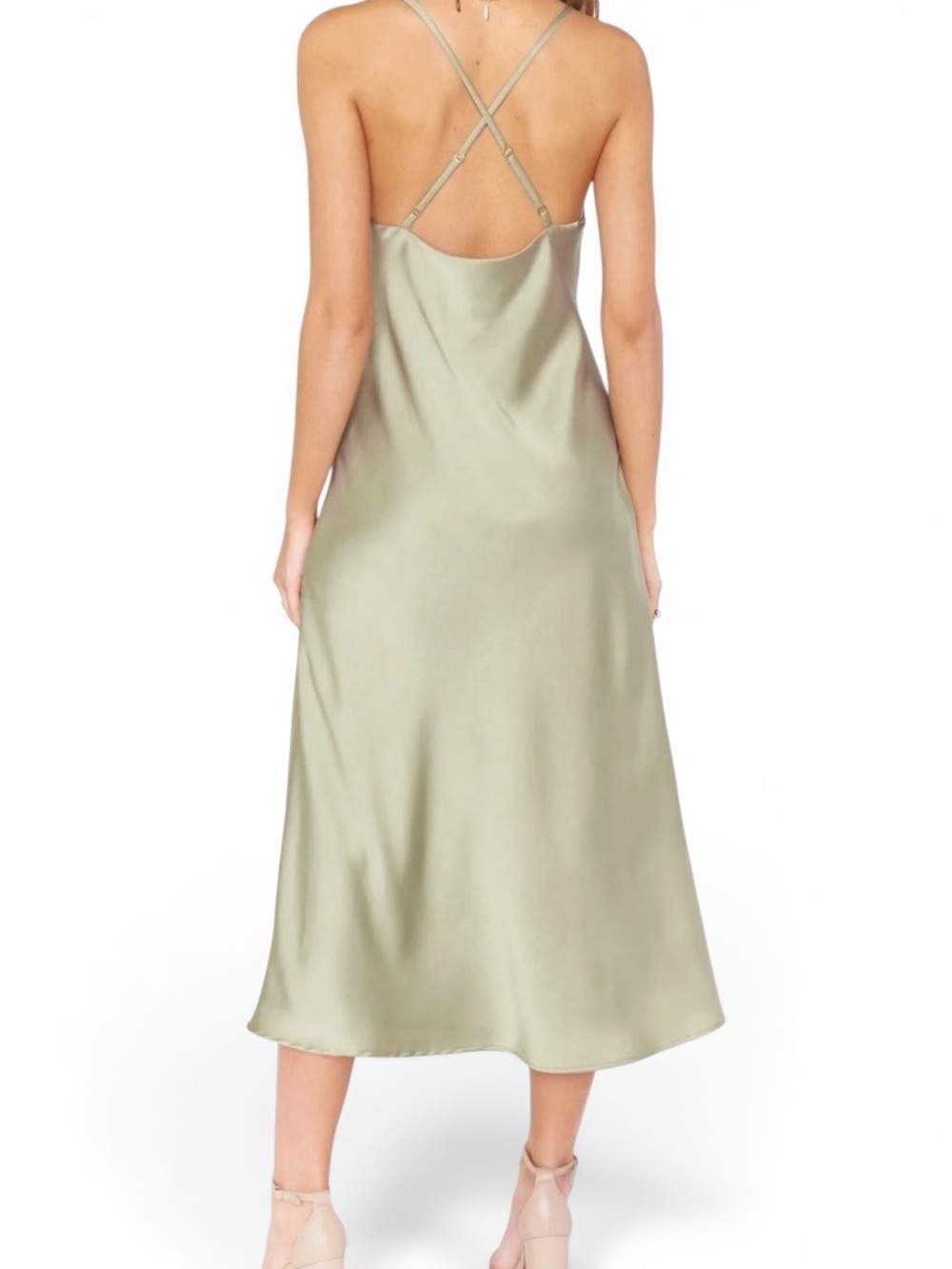 Show Me Your Mumu Verona Cowl Dress Moss Green Luxe Satin Size Small Never Worn - Picture 6 of 14
